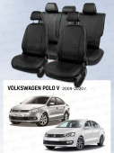 Чехлы VW Polo V 2009-2020 г. - Седан (деленная спинка), черный/отстрочка черная (Sota) "Статус"