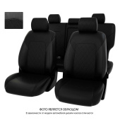 Чехлы Kia Sportage IV 2016-2018 г. - 7 подголовников, РОМБ/отстрочка черная, черная экокожа "Оригинал"