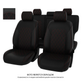 Чехлы Kia Sportage IV 2018-> Рестайлинг, 5 подголовников, РОМБ/отстрочка красная, черная экокожа "Оригинал"