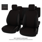 Чехлы Hyundai Creta II 2021->  РОМБ/отстрочка красная, черная экокожа + черная алькантара "Оригинал"