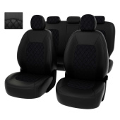 Чехлы Kia Ceed II 2012-2018 г. - РОМБ /отстрочка черная, черная экокожа + черная алькантара "Оригинал"