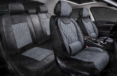 Накидки 5D PSV Galant Velvet Skin (Черно-Серый/Отстрочка Белая), комплект на весь салон, вельвет + мокрая кожа 