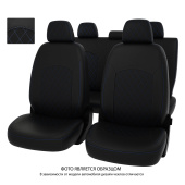 Чехлы Kia K5 III 2020-> РОМБ/отстрочка синяя, черная экокожа "Оригинал"