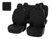 Чехлы Chevrolet Cruze I 2009-2015 г. -  5 подголовников, РОМБ /отстрочка черная, черная перфорированная экокожа "Статус"
