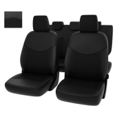Чехлы Ford EcoSport 2014-2021 г. - РОМБ/отстрочка черная, черная экокожа "Оригинал"