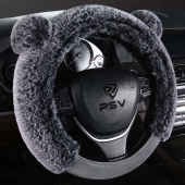 Оплетка на руль иск. мех PSV MISHKA Premium (Черно-Серый/Серый) M