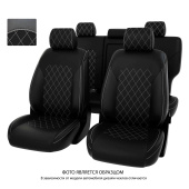 Чехлы Kia Sportage IV 2018-> Рестайлинг, 5 подголовников, РОМБ/отстрочка белая, черная экокожа "Оригинал"