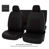 Чехлы VW Jetta VI 2010-2018 г. - (Trendline) РОМБ /отстрочка красная, черная экокожа + черная алькантара *Оригинал*