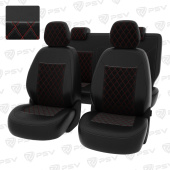 Чехлы Chevrolet Cobalt II 2011-2016 г./Ravon R4 2016-> РОМБ/отстрочка красная, черная экокожа + черный велюр *Оригинал*