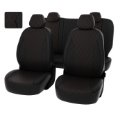 Чехлы Toyota Rav4 IV 2012-2019 г. - РОМБ/отстрочка красная, черная экокожа "Статус"