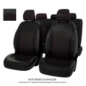 Чехлы Hyundai Solaris II/Kia Rio IV 2017-> Sd (Comfort/Prestige) РОМБ/отстрочка красная, черная экокожа "Оригинал"