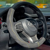 Оплетка на руль  PSV ALCANTARA Fiber (Черный/Отстрочка желтая) М, экокожа