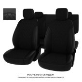 Чехлы Hyundai Creta II 2021->  РОМБ/отстрочка черная, черная экокожа + черная алькантара "Оригинал"
