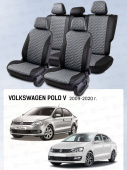 Чехлы VW Polo V 2009-2020 г. - Седан (деленная спинка), черно-серый (Loto) "Статус"
