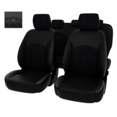 Чехлы Ford Mondeo IV 2006-2014 г. - (Titanium)  РОМБ/отстрочка черная, черная экокожа + черная алькантара "Оригинал"