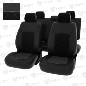 Чехлы Chevrolet Cruze I 2009-2015 г. - 5 подголовников,  РОМБ/отстрочка черная, черная экокожа + черный велюр "Оригинал"