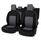 Чехлы Nissan Qashqai I 2006-2013 г. - РОМБ /отстрочка серая, черная экокожа + серая алькантара "Оригинал"