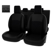 Чехлы Nissan Qashqai I 2006-2013 г. - РОМБ /отстрочка черная, черная экокожа + черная алькантара "Оригинал"