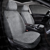 Накидки 5D PSV Velvet 2 FRONT (Серый/Отстрочка Белая), на передние сиденья, вельвет