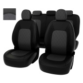Чехлы Kia Ceed II 2012-2018 г. - РОМБ/отстрочка серая, черно-серая экокожа "Оригинал"