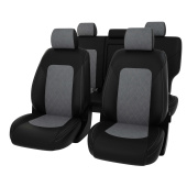 Чехлы Hyundai Tucson IV 2020->  РОМБ/отстрочка серая, черная экокожа + серая алькантара "Оригинал"