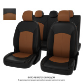 Чехлы Lada Granta I 2018->  Рестайлинг, (Люкс), 5 п/г, деленная спинка, черно-св.коричневая экокожа *Оригинал*