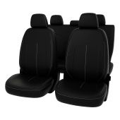 Чехлы VW Polo V 2009-2020 г. - Sd, сплошная спинка, черный/отстрочка белая, экокожа "Оригинал"