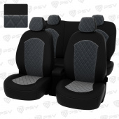 Чехлы Hyundai Solaris II/Kia Rio IV 2017-> Sd (Comfort/Prestige) РОМБ/отстрочка серая, черная экокожа + серый велюр "Оригинал"