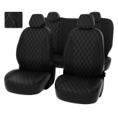 Чехлы Toyota Rav4 IV 2012-2019 г. -  РОМБ/отстрочка белая, черная перфорированная экокожа "Статус"
