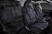 Накидки 5D PSV Vektor Alcantara Sport (Черный/Отстрочка Синяя), комплект на весь салон, алькантара