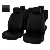 Чехлы Hyundai Tucson III 2015-2021 г. - 7 п/г, РОМБ/отстрочка черная, черная экокожа "Оригинал"
