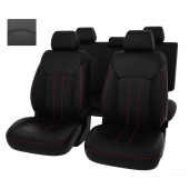 Чехлы Chevrolet Cruze I 2009-2015 г. - 5 подголовников, черный/отстрочка красная, экокожа "Оригинал"