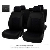 Чехлы Nissan Juke 2010-2019 г. - РОМБ /отстрочка черная, черная экокожа + черная алькантара "Оригинал"