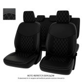 Чехлы VW Amarok 2010-> РОМБ/отстрочка белая, экокожа "Оригинал"