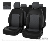 Чехлы Hyundai Solaris II/Kia Rio IV 2017-> Sd Comf/Prest РОМБ, черно-серая экокожа "Оригинал"