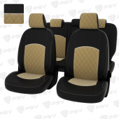 Чехлы Ford Focus II 2005-2011 г. - (Ghia, Titanium) РОМБ/ отстрочка бежевая, черная экокожа + бежевый велюр "Оригинал"