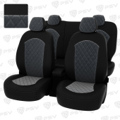 Чехлы Hyundai Solaris II/Kia Rio IV 2017->  Sd (Comfort/Prestige) РОМБ/отстрочка серая, черная экокожа + серый велюр "Оригинал"