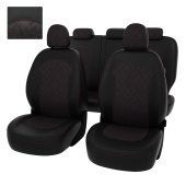 Чехлы Hyundai ix35 2010-2015 г. - РОМБ/ отстрочка красная, черная экокожа + черная алькантара "Оригинал"