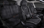 Накидки 5D PSV Integra Alcantara (Черный/Отстрочка Белая), комплект на весь салон, алькантара