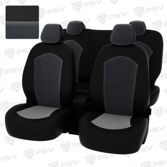 Чехлы Hyundai Solaris II/Kia Rio IV 2017-> Sd (Comfort/Prestige) черная экокожа + серый велюр "Оригинал"