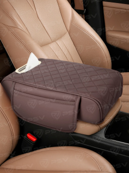 Накладка на подлокотник PSV Pillow с отделением для салфеток (Темно-Коричневый), экокожа 