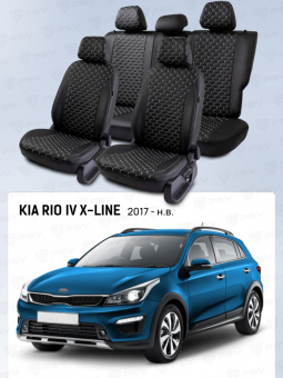 Чехлы Kia Rio IV X-Line 2017-> Универсал, черный/отстрочка белая (Loto) "Статус"