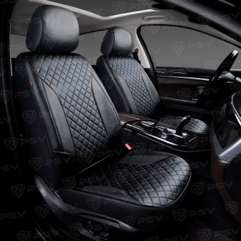 Чехлы PSV King Next 2 FRONT (Черный/отстрочка черная), терморомб + экокожа