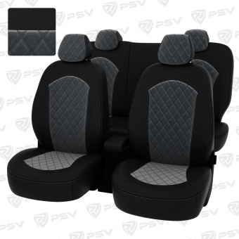 Чехлы Hyundai Solaris I 2010-2017 г. - Hb РОМБ/отстрочка серая, черная экокожа + серый велюр "Оригинал"