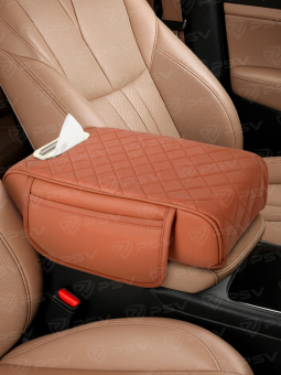 Накладка на подлокотник PSV Pillow с отделением для салфеток (Коричневый), экокожа 