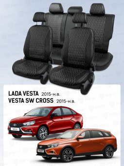 Чехлы Lada Vesta / Vesta SW Cross 2015-> черный/отстрочка белая (Sota) "Статус"