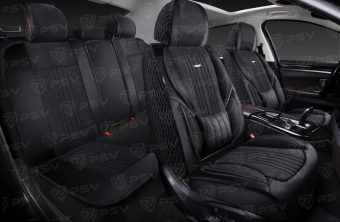 Накидки 5D PSV Integra Alcantara (Черный/Отстрочка Черная), комплект на весь салон, алькантара
