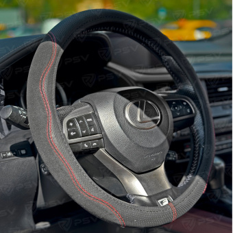 Оплетка на руль  PSV ALCANTARA Fiber (Черный/Отстрочка красная) М, экокожа