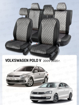 Чехлы VW Polo V 2009-2020 г. - Седан (деленная спинка), велюр серый (терморомб Romb) "Статус"