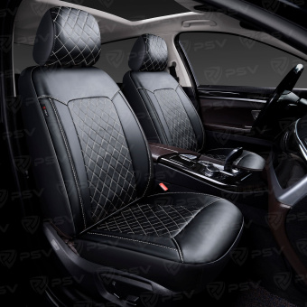 Чехлы PSV Elegant Next 2 FRONT (Черный/Ромб белый/отстрочка белая), ромб + экокожа